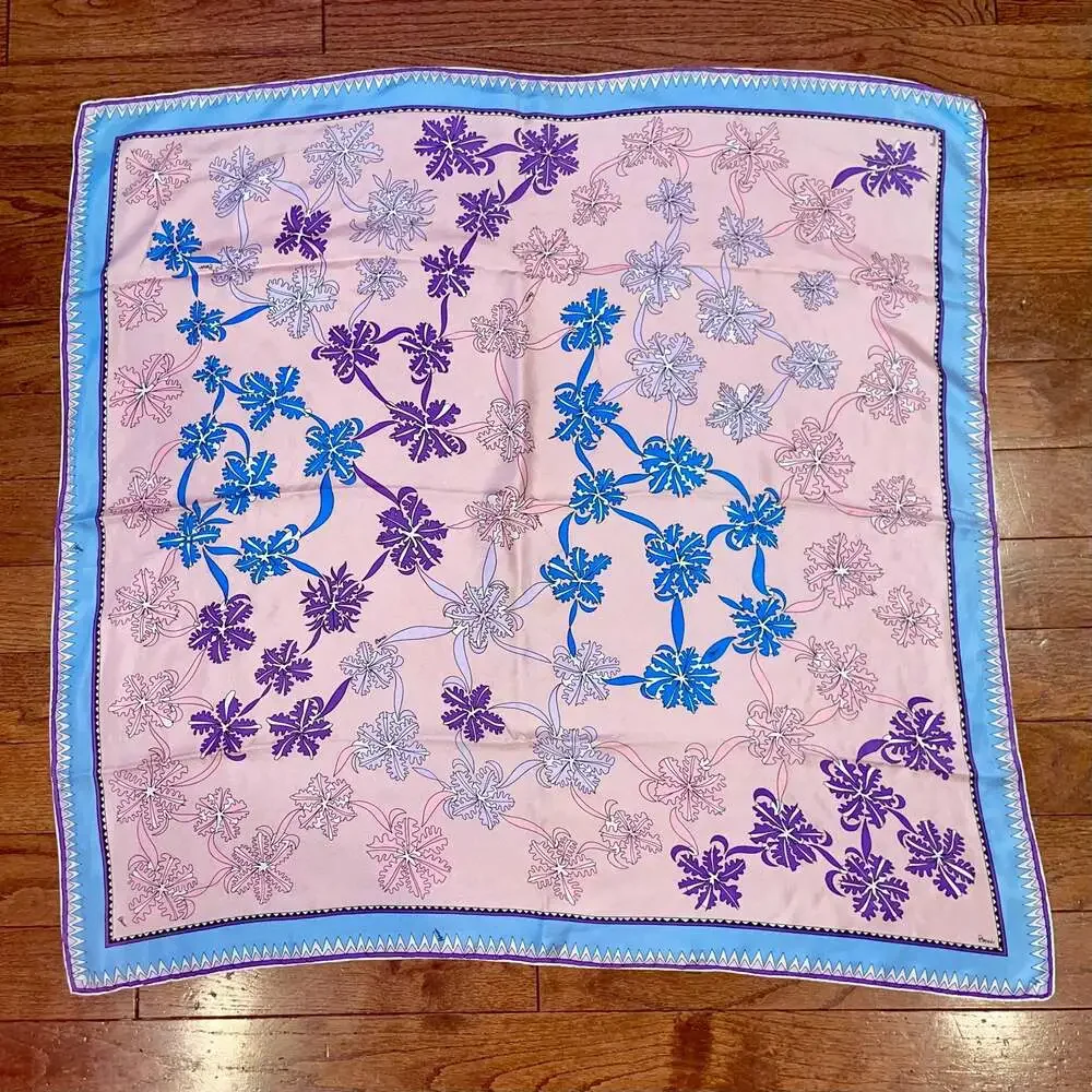 Vintage Bessi Italy Silk Floral Scarf Pink Blue 34” Square Made in Italy